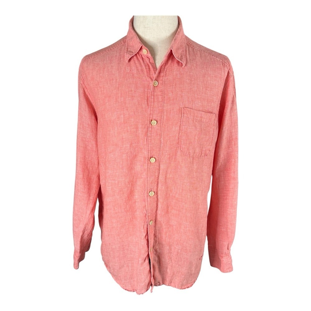 Tommy Bahama Men's Shirt Casual Linen Button Up Long Sleeve Coral medium L